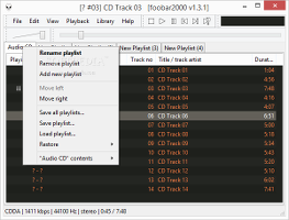 Showing the foobar2000 playlist context menu and options